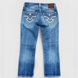 Vintage Big Star Cropped Embroidered Pocket Distressed Blue Jeans 25